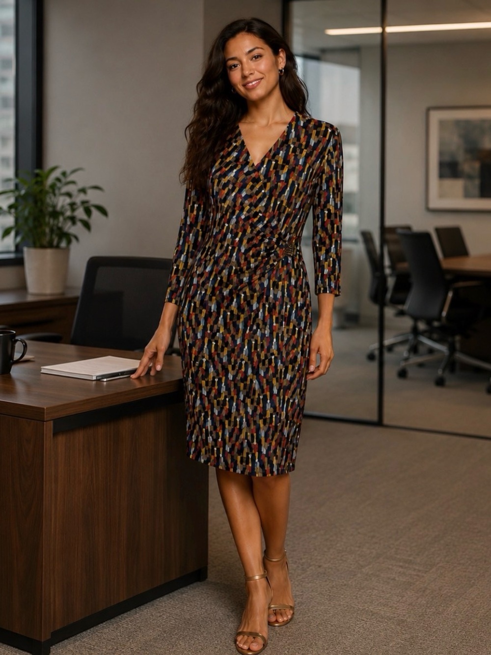 Anne Klein Multicolor Wrap Sheath Dress